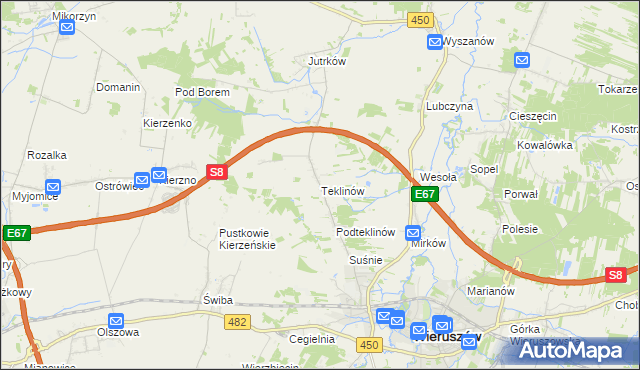 mapa Teklinów gmina Wieruszów, Teklinów gmina Wieruszów na mapie Targeo