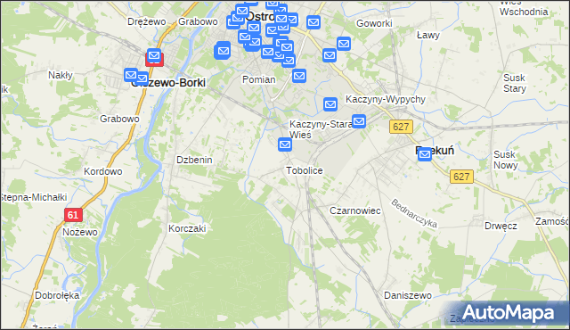 mapa Tobolice gmina Rzekuń, Tobolice gmina Rzekuń na mapie Targeo
