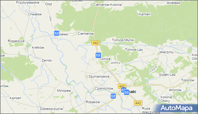 mapa Tomice gmina Gizałki, Tomice gmina Gizałki na mapie Targeo