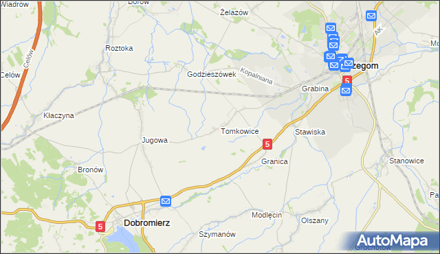 mapa Tomkowice, Tomkowice na mapie Targeo
