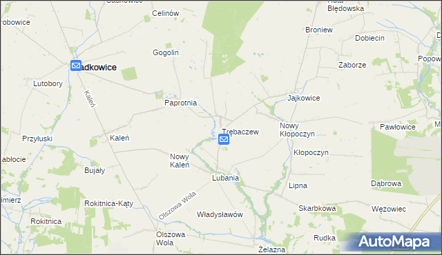 mapa Trębaczew gmina Sadkowice, Trębaczew gmina Sadkowice na mapie Targeo