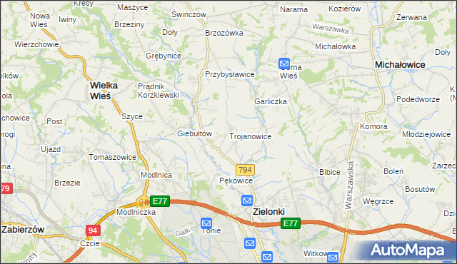 mapa Trojanowice gmina Zielonki, Trojanowice gmina Zielonki na mapie Targeo