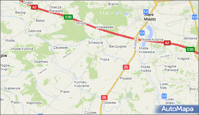 mapa Trójka gmina Stare Miasto, Trójka gmina Stare Miasto na mapie Targeo