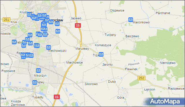 mapa Trzaski gmina Inowrocław, Trzaski gmina Inowrocław na mapie Targeo