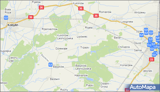 mapa Trzaski gmina Zduny, Trzaski gmina Zduny na mapie Targeo