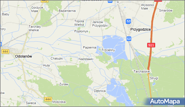 mapa Trzcieliny gmina Odolanów, Trzcieliny gmina Odolanów na mapie Targeo