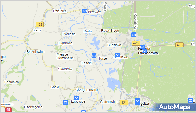 mapa Turze gmina Kuźnia Raciborska, Turze gmina Kuźnia Raciborska na mapie Targeo