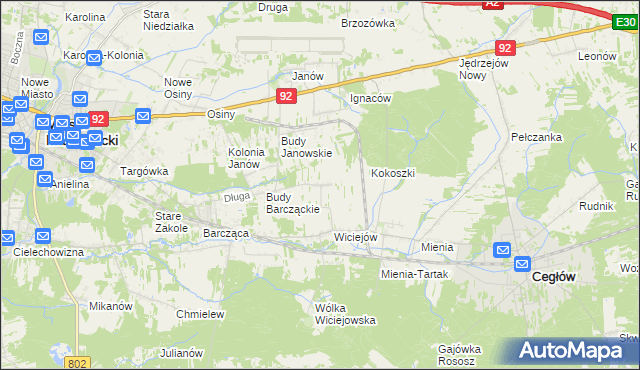 mapa Tyborów gmina Cegłów, Tyborów gmina Cegłów na mapie Targeo