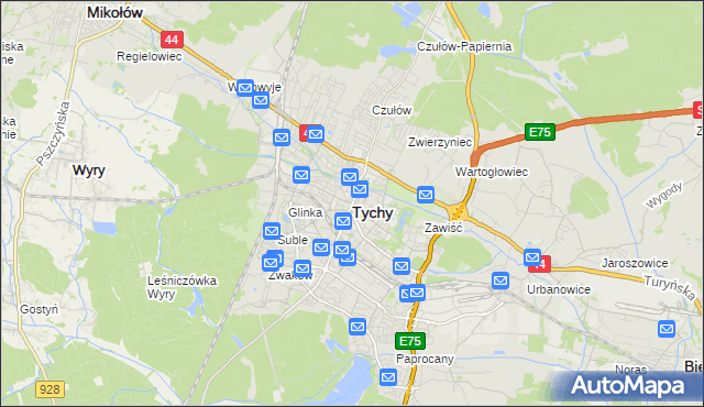 mapa Tychów, Tychy na mapie Targeo