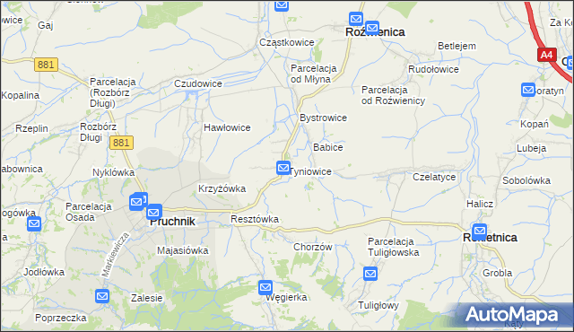 mapa Tyniowice, Tyniowice na mapie Targeo