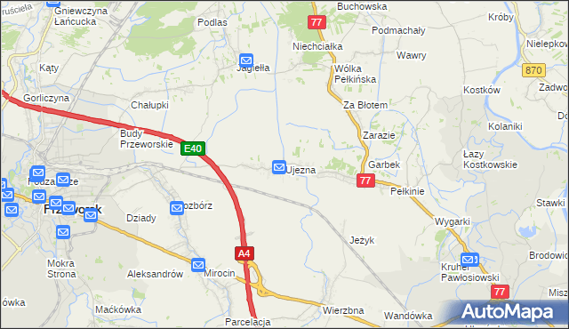 mapa Ujezna, Ujezna na mapie Targeo