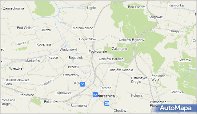 mapa Uniejów-Parcela, Uniejów-Parcela na mapie Targeo