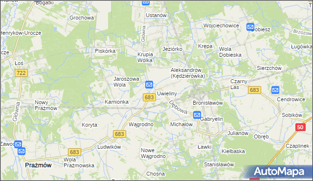 mapa Uwieliny, Uwieliny na mapie Targeo