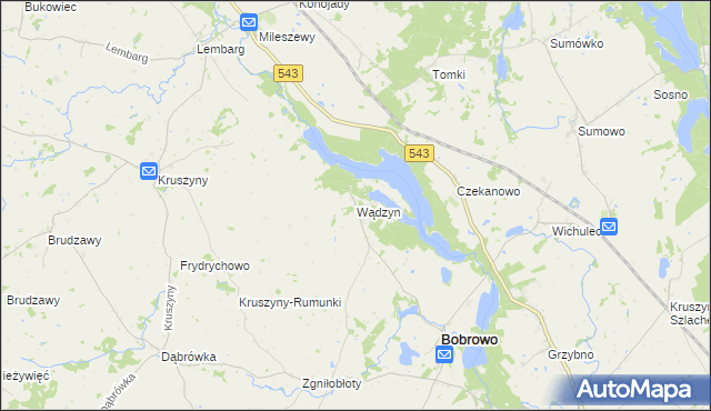mapa Wądzyn gmina Bobrowo, Wądzyn gmina Bobrowo na mapie Targeo