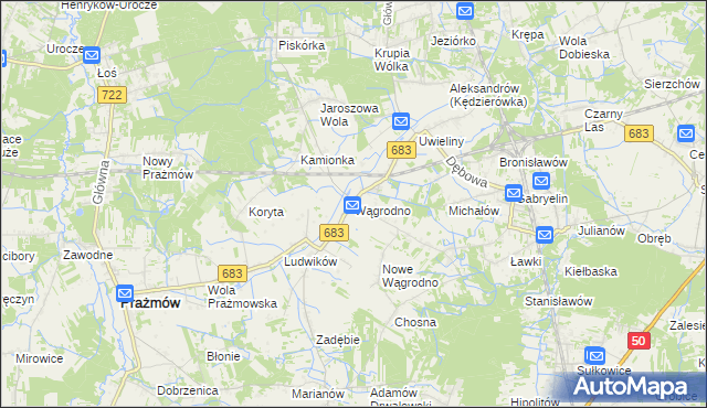 mapa Wągrodno gmina Prażmów, Wągrodno gmina Prażmów na mapie Targeo