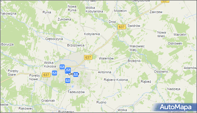 mapa Walentów gmina Dobre, Walentów gmina Dobre na mapie Targeo