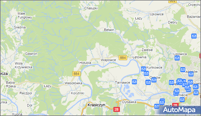 mapa Wapowce, Wapowce na mapie Targeo