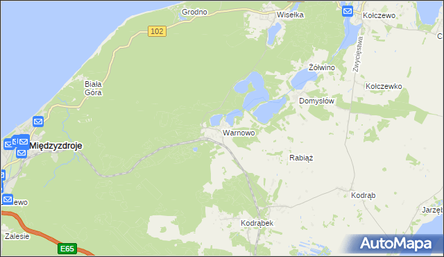 mapa Warnowo gmina Wolin, Warnowo gmina Wolin na mapie Targeo