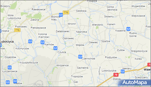 mapa Wąsów, Wąsów na mapie Targeo