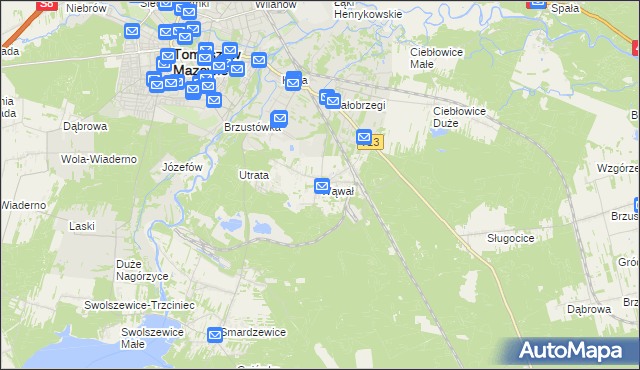 mapa Wąwał gmina Tomaszów Mazowiecki, Wąwał gmina Tomaszów Mazowiecki na mapie Targeo
