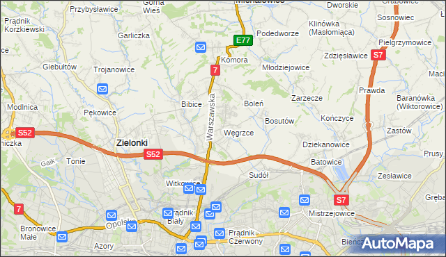 mapa Węgrzce gmina Zielonki, Węgrzce gmina Zielonki na mapie Targeo