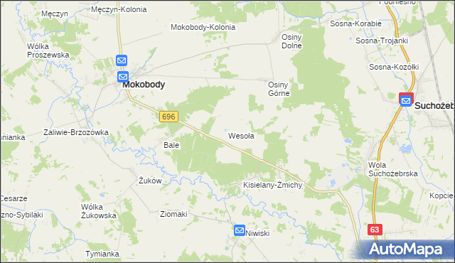 mapa Wesoła gmina Mokobody, Wesoła gmina Mokobody na mapie Targeo