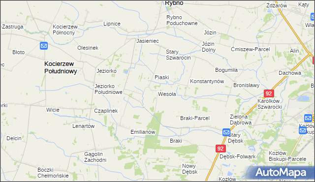 mapa Wesoła gmina Rybno, Wesoła gmina Rybno na mapie Targeo