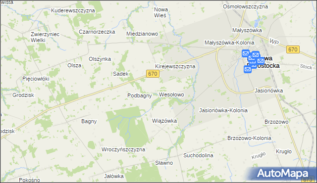 mapa Wesołowo gmina Dąbrowa Białostocka, Wesołowo gmina Dąbrowa Białostocka na mapie Targeo