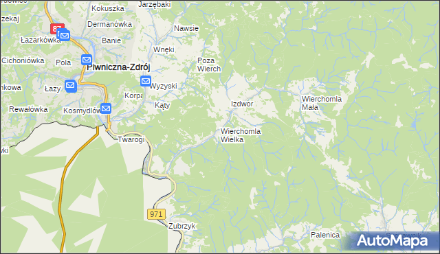 mapa Wierchomla Wielka, Wierchomla Wielka na mapie Targeo