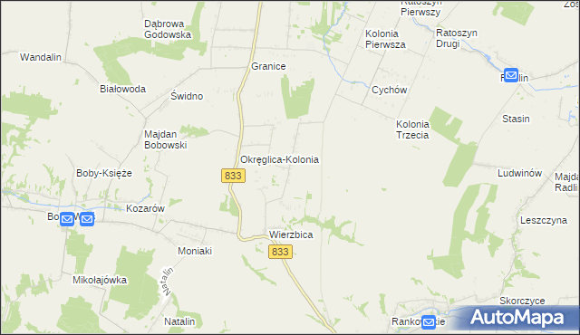 mapa Wierzbica-Kolonia gmina Urzędów, Wierzbica-Kolonia gmina Urzędów na mapie Targeo