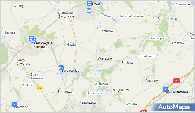 mapa Wierzbna gmina Żarów, Wierzbna gmina Żarów na mapie Targeo