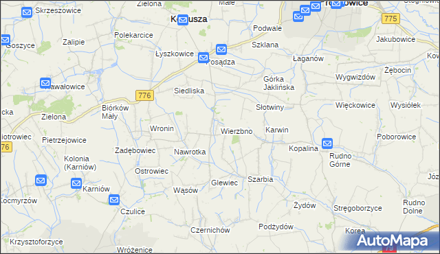 mapa Wierzbno gmina Koniusza, Wierzbno gmina Koniusza na mapie Targeo