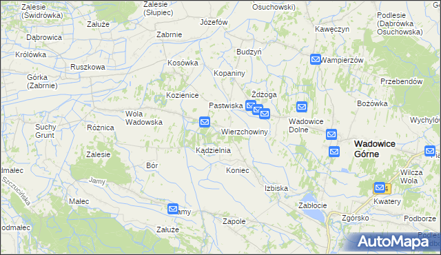 mapa Wierzchowiny gmina Wadowice Górne, Wierzchowiny gmina Wadowice Górne na mapie Targeo