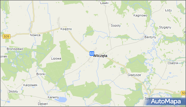 mapa Wilczęta, Wilczęta na mapie Targeo