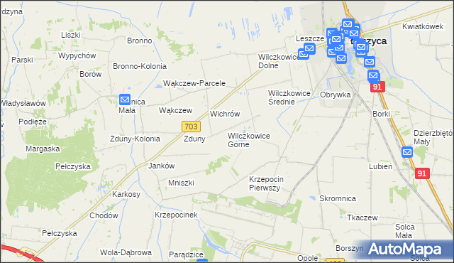 mapa Wilczkowice Górne gmina Łęczyca, Wilczkowice Górne gmina Łęczyca na mapie Targeo