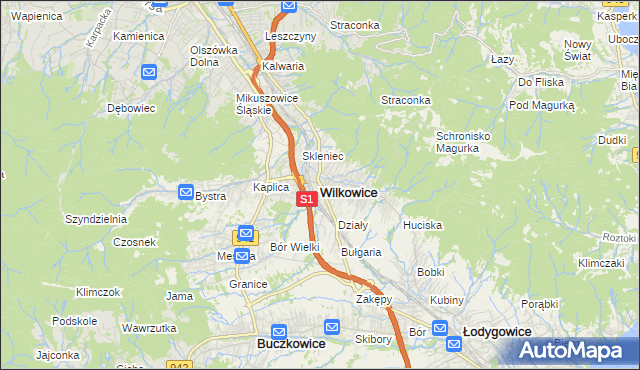 mapa Wilkowice powiat bielski, Wilkowice powiat bielski na mapie Targeo