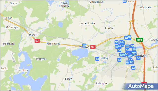 mapa Wilkowo gmina Świebodzin, Wilkowo gmina Świebodzin na mapie Targeo