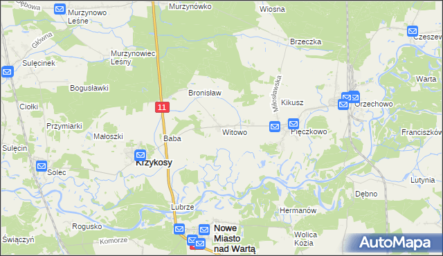 mapa Witowo gmina Krzykosy, Witowo gmina Krzykosy na mapie Targeo