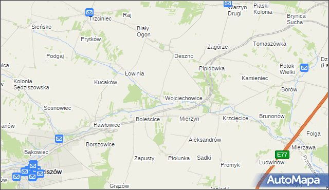 mapa Wojciechowice gmina Sędziszów, Wojciechowice gmina Sędziszów na mapie Targeo