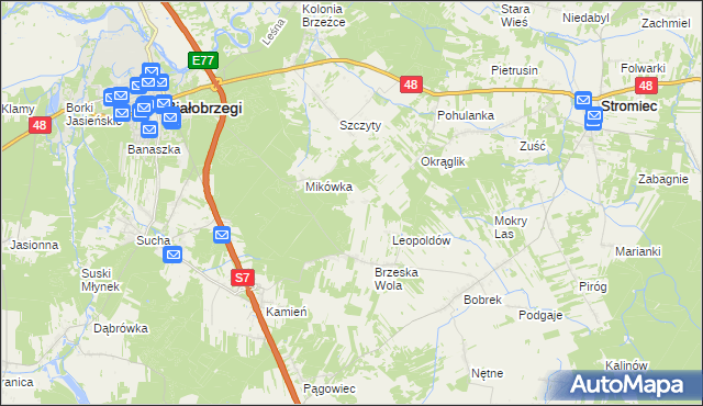 mapa Wojciechówka gmina Białobrzegi, Wojciechówka gmina Białobrzegi na mapie Targeo