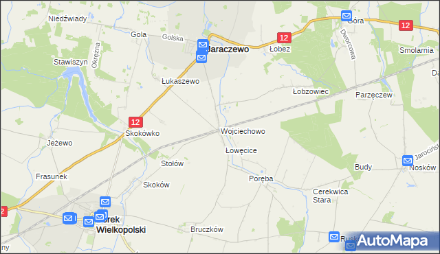 mapa Wojciechowo gmina Jaraczewo, Wojciechowo gmina Jaraczewo na mapie Targeo