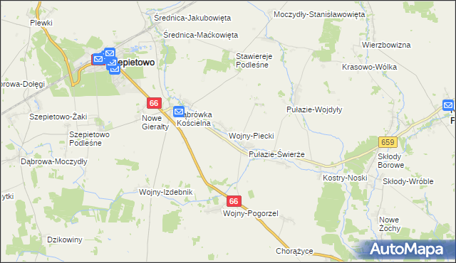 mapa Wojny-Piecki, Wojny-Piecki na mapie Targeo