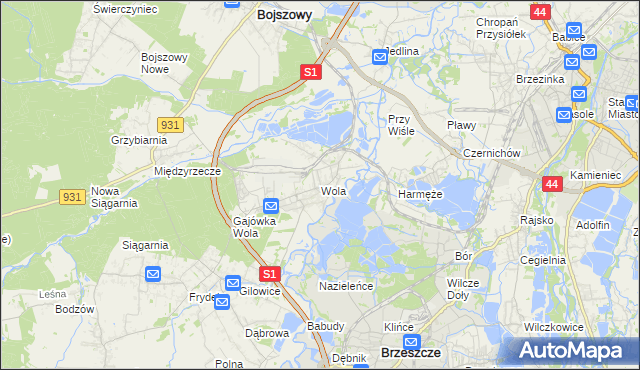 mapa Wola gmina Miedźna, Wola gmina Miedźna na mapie Targeo