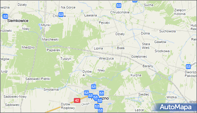 mapa Wręczyca gmina Pajęczno, Wręczyca gmina Pajęczno na mapie Targeo