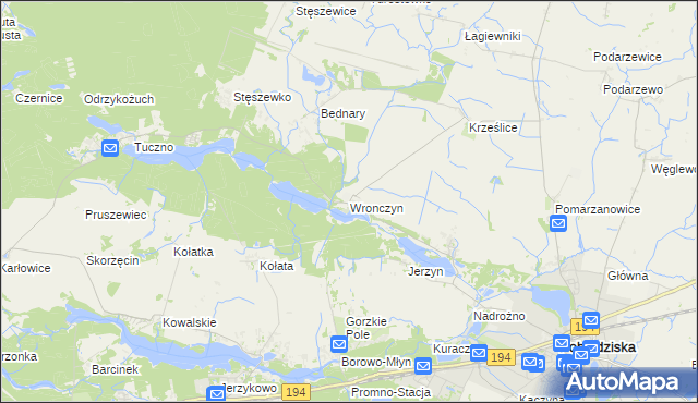 mapa Wronczyn gmina Pobiedziska, Wronczyn gmina Pobiedziska na mapie Targeo