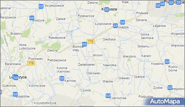 mapa Wronin gmina Koniusza, Wronin gmina Koniusza na mapie Targeo