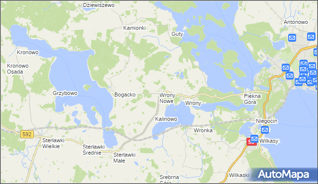 mapa Wrony Nowe, Wrony Nowe na mapie Targeo