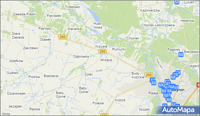 mapa Wrząca gmina Gostynin, Wrząca gmina Gostynin na mapie Targeo