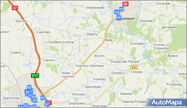 mapa Wycinki gmina Sochocin, Wycinki gmina Sochocin na mapie Targeo