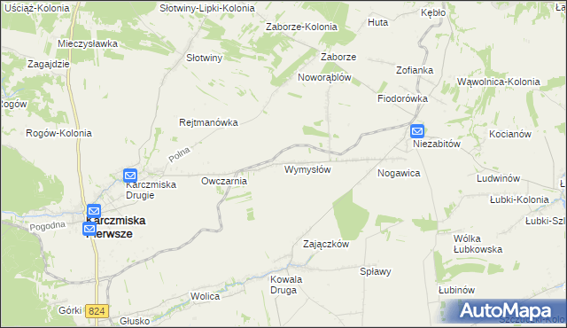 mapa Wymysłów gmina Karczmiska, Wymysłów gmina Karczmiska na mapie Targeo